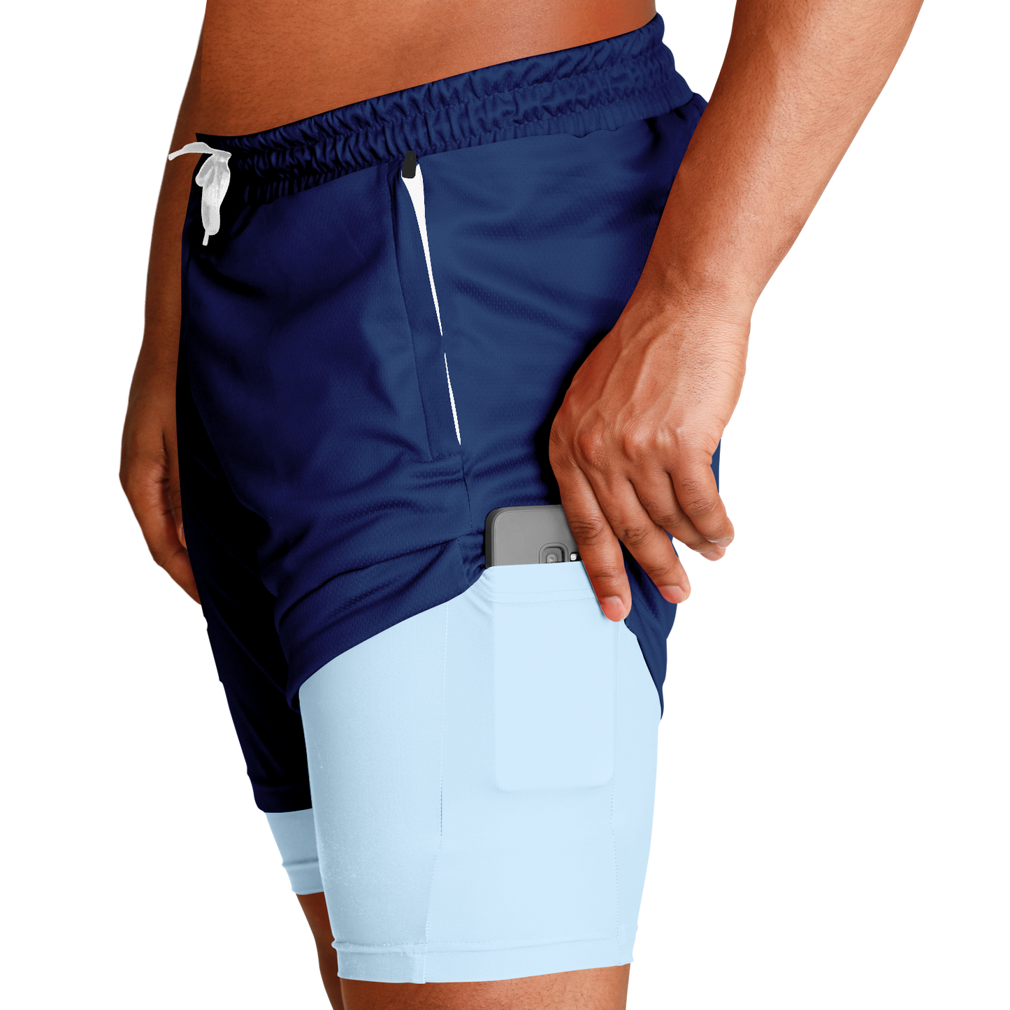 Men's Navy with Light Blue Rash Guard 2-in-1 Shorts