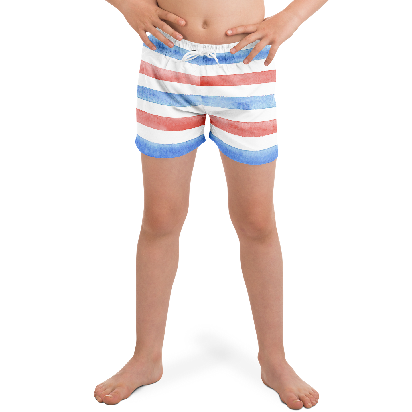 Boys Red, White & Blue Stripes Pattern Swim Trunks