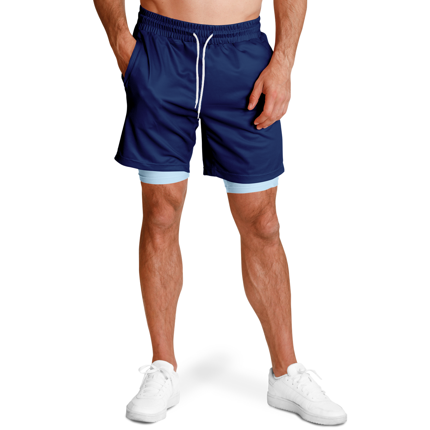 Men's Navy with Light Blue Rash Guard 2-in-1 Shorts