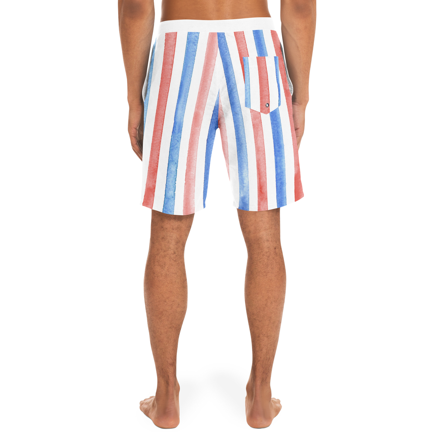 Red, White & Blue Striped Pattern Board Shorts