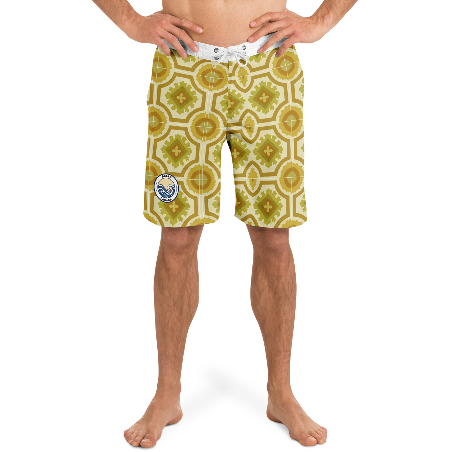 Gold Retro Pattern Board Shorts