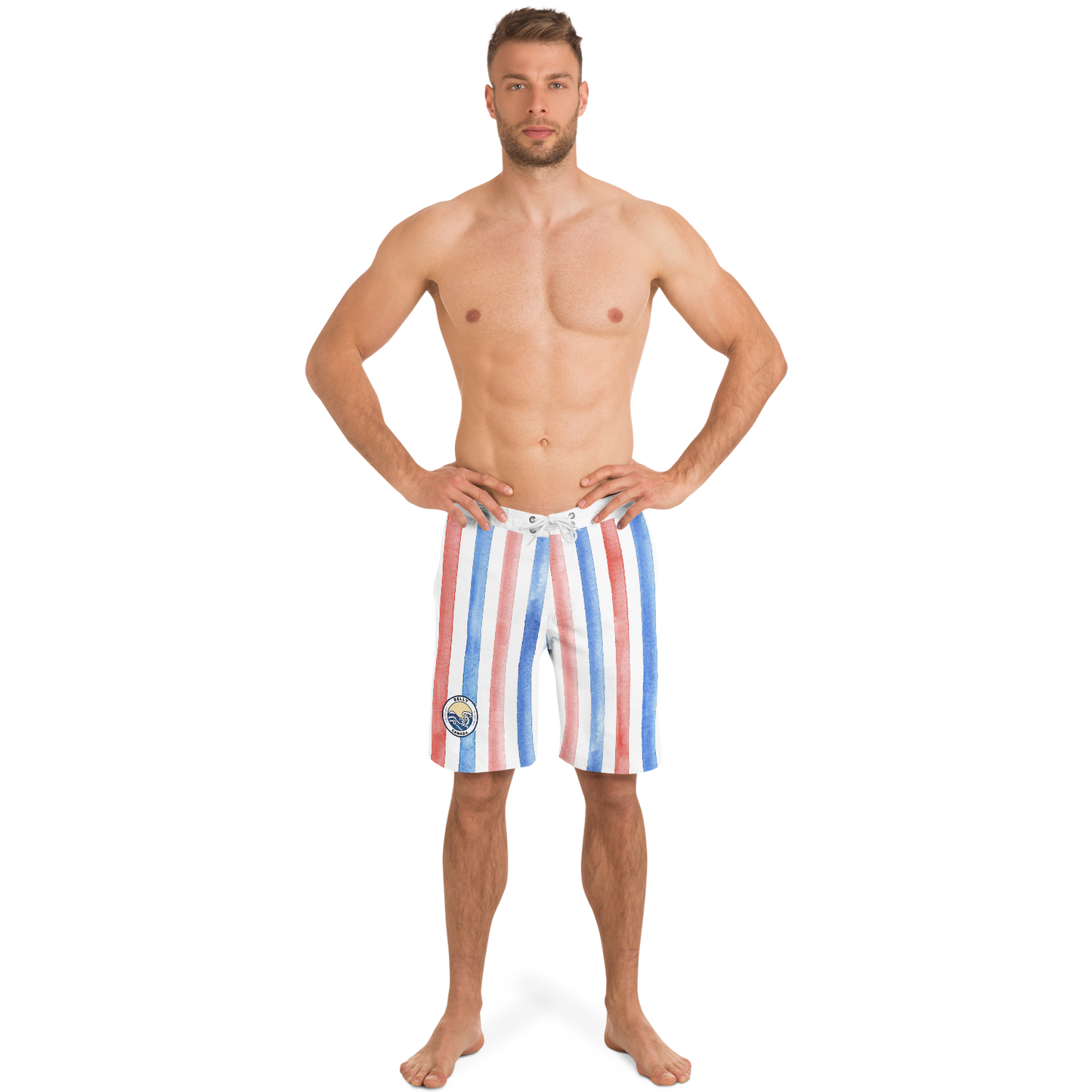 Red, White & Blue Striped Pattern Board Shorts