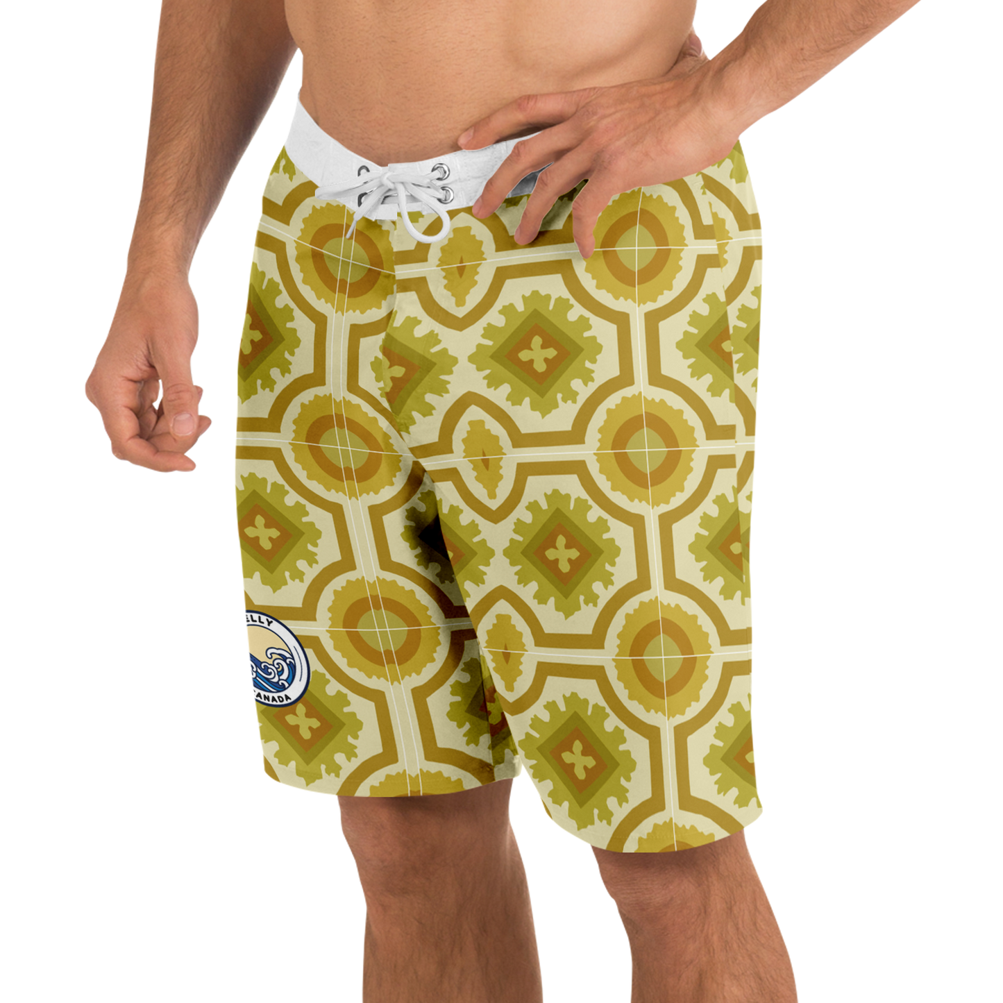 Gold Retro Pattern Board Shorts