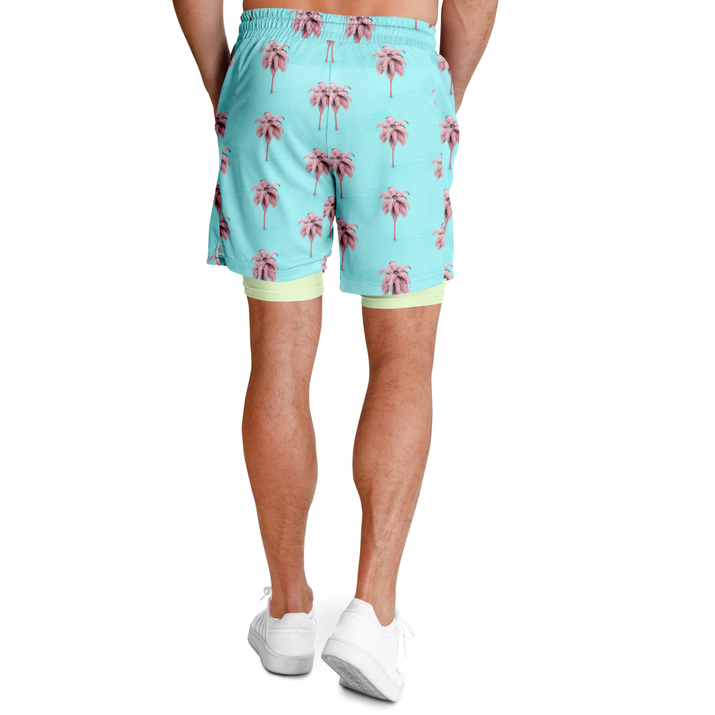 Men's Cotton Candy Palm Tree Pattern with Lemon Lime Rash Guard 2-in-1 Shorts