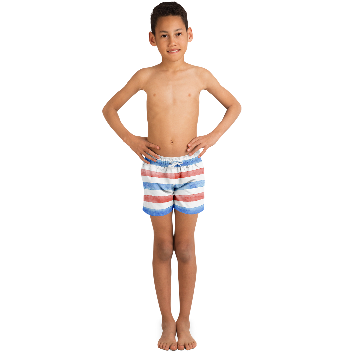 Boys Red, White & Blue Stripes Pattern Swim Trunks