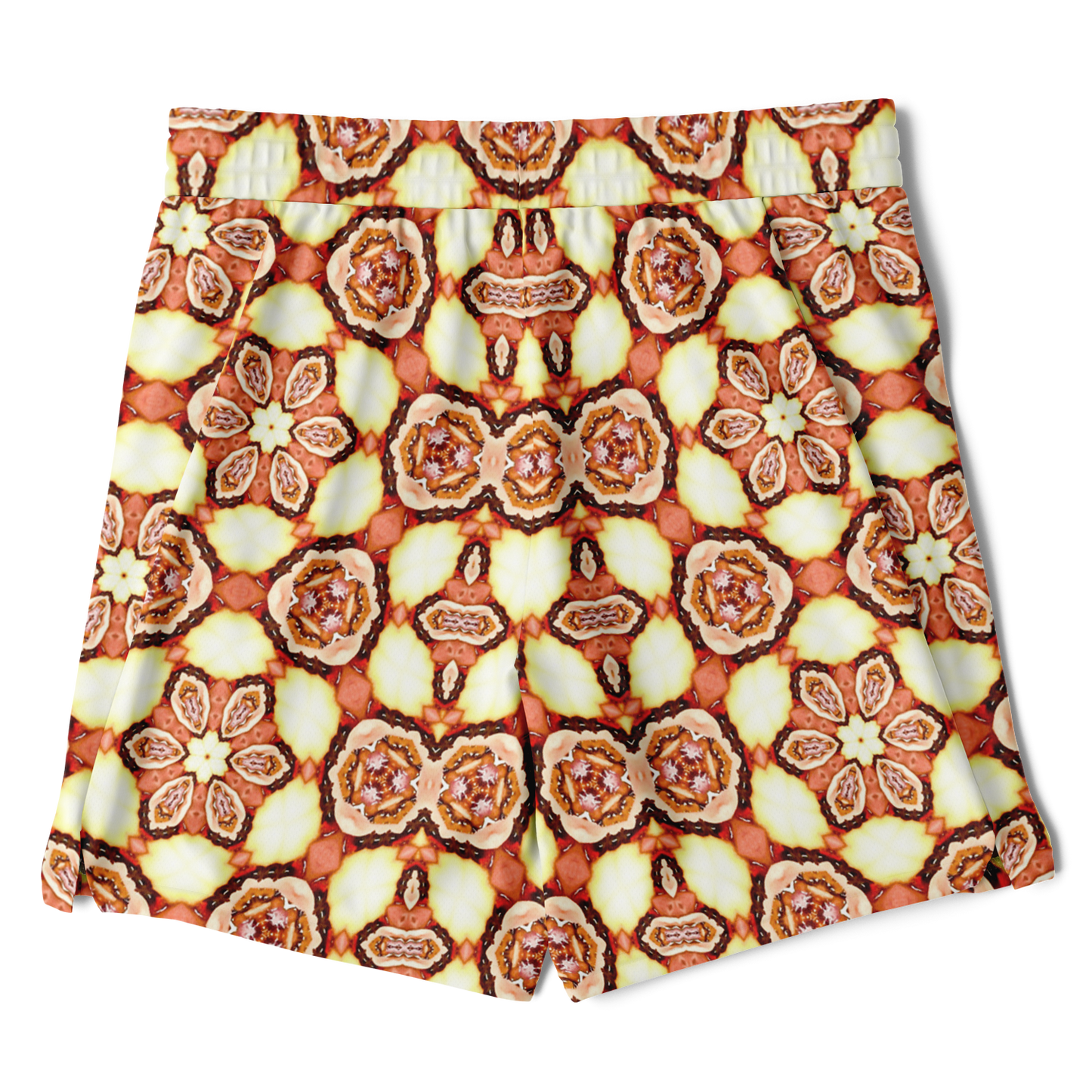 Men's Golden Brown Flower of Life Pattern with White Rash Guard 2-in-1 Shorts