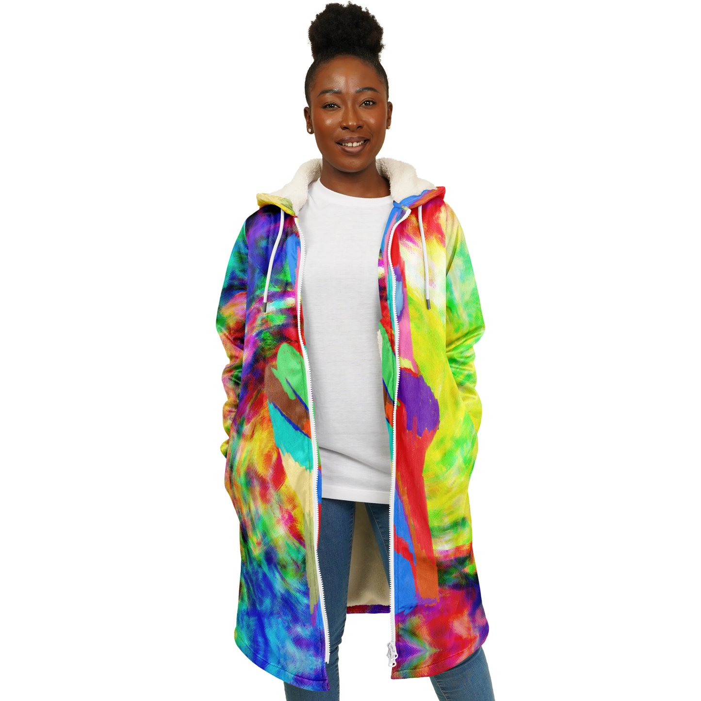 Women's Rainbow Tie-dye Peace Print Zipper Cloak