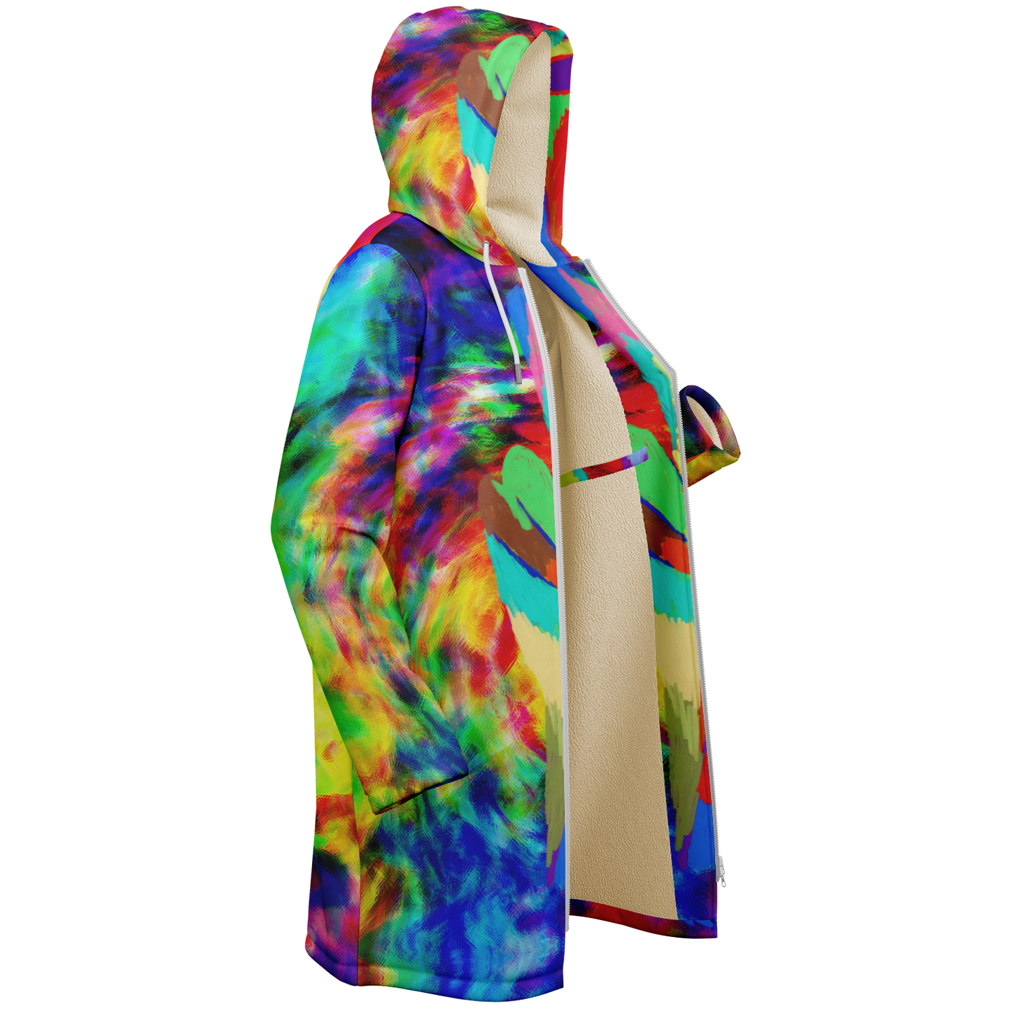 Women's Rainbow Tie-dye Peace Print Zipper Cloak