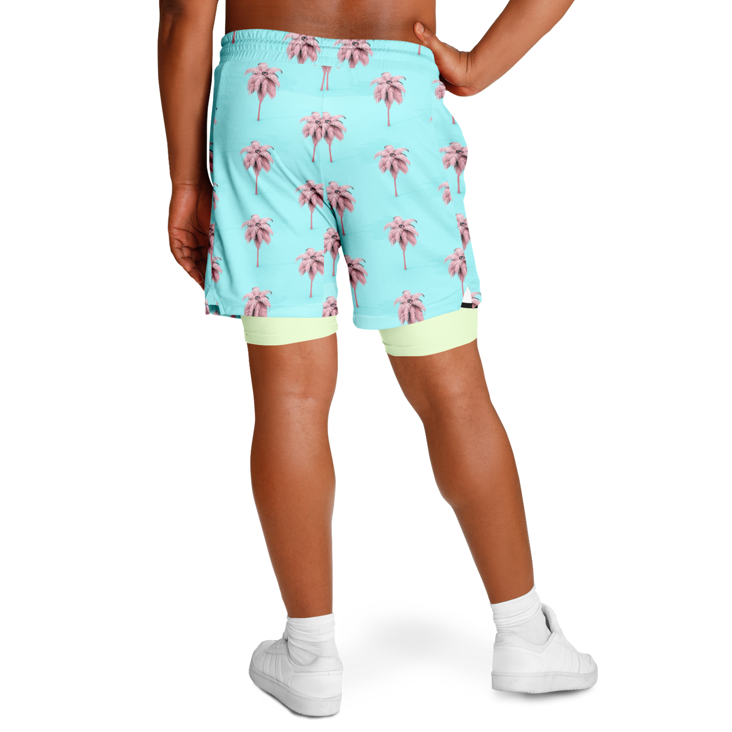 Men's Cotton Candy Palm Tree Pattern with Lemon Lime Rash Guard 2-in-1 Shorts