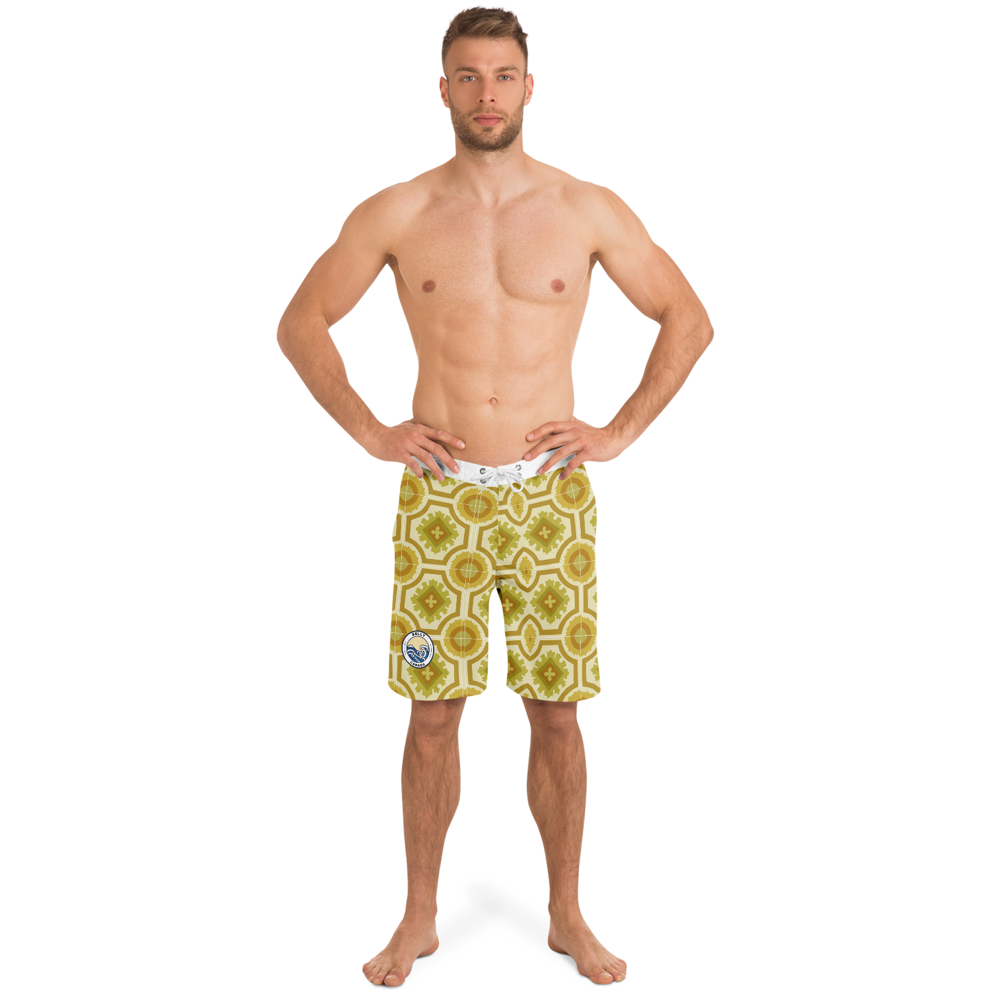 Gold Retro Pattern Board Shorts