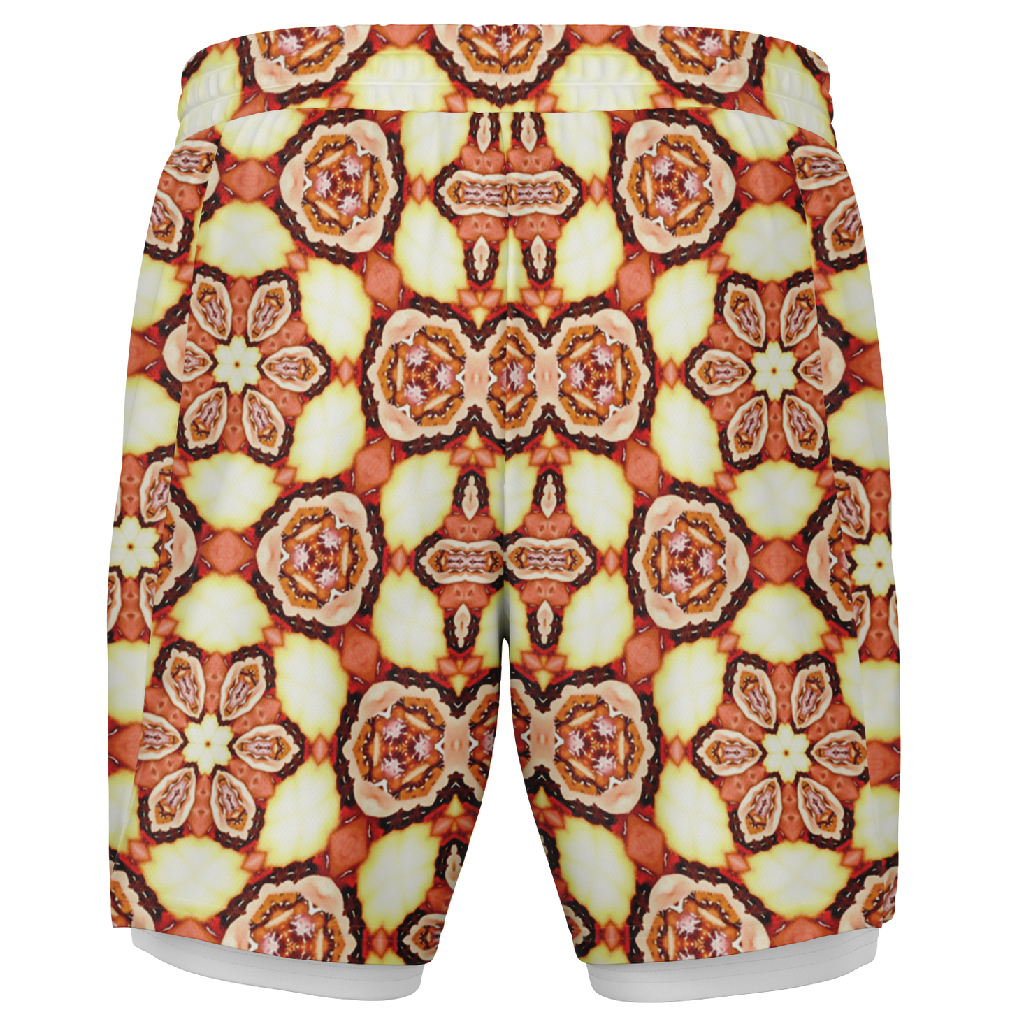 Men's Golden Brown Flower of Life Pattern with White Rash Guard 2-in-1 Shorts