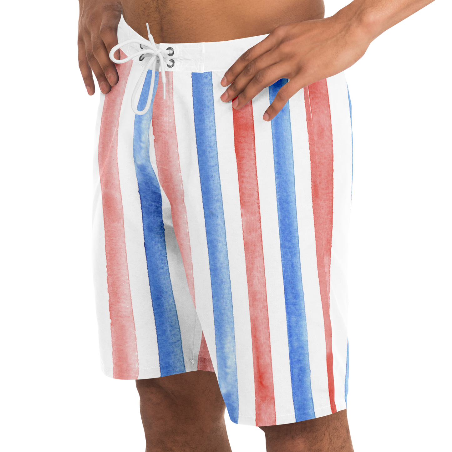 Red, White & Blue Striped Pattern Board Shorts