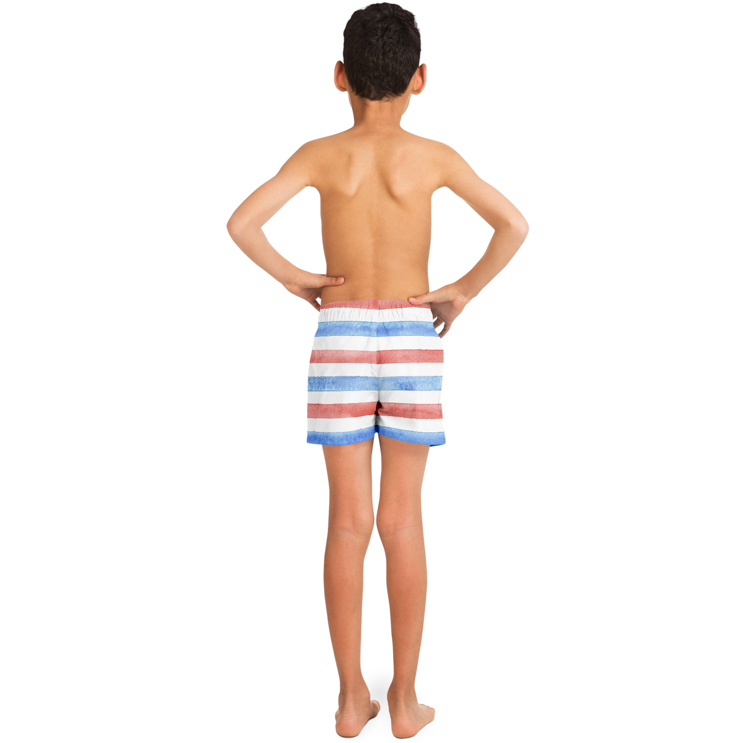 Boys Red, White & Blue Stripes Pattern Swim Trunks