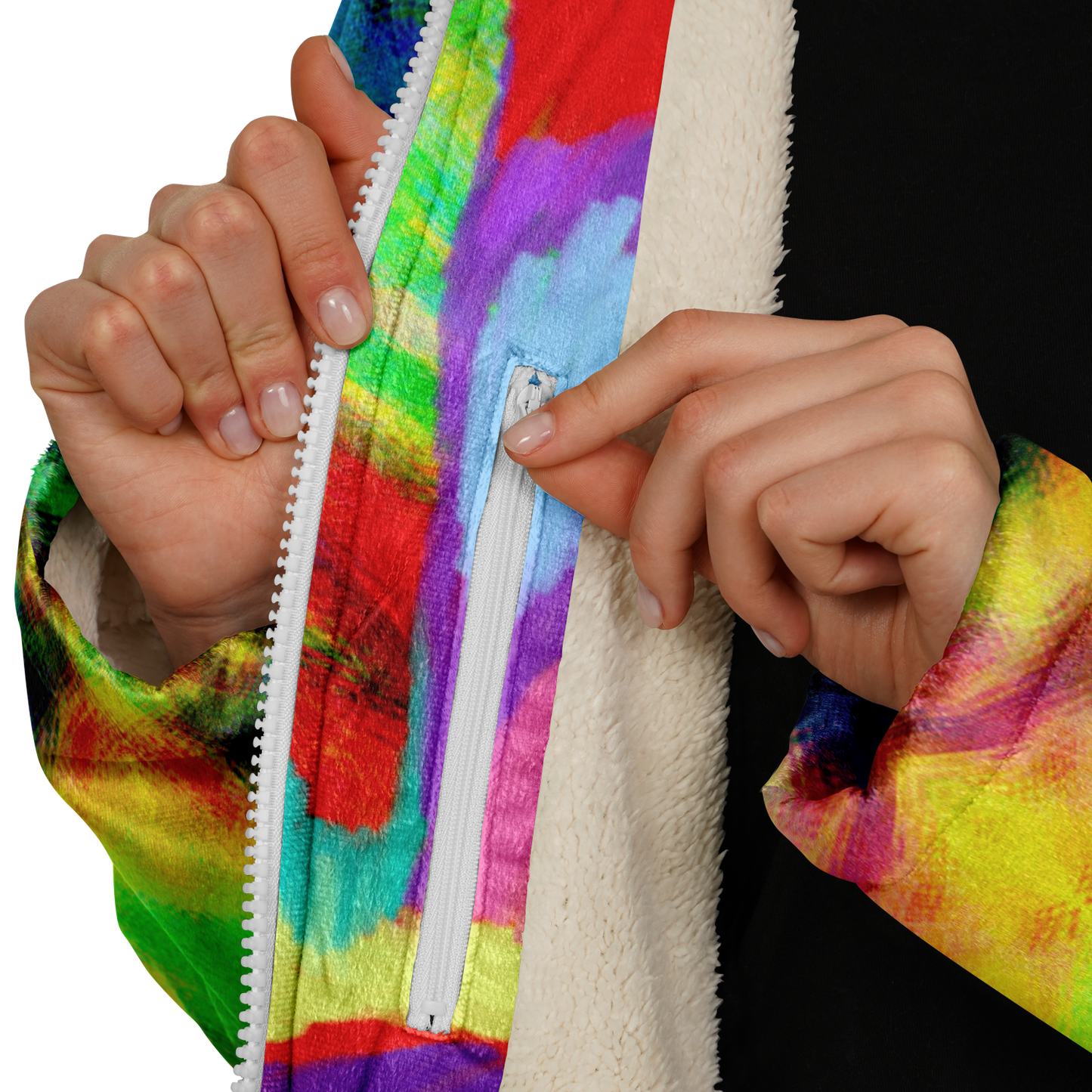 Women's Rainbow Tie-dye Peace Print Zipper Cloak