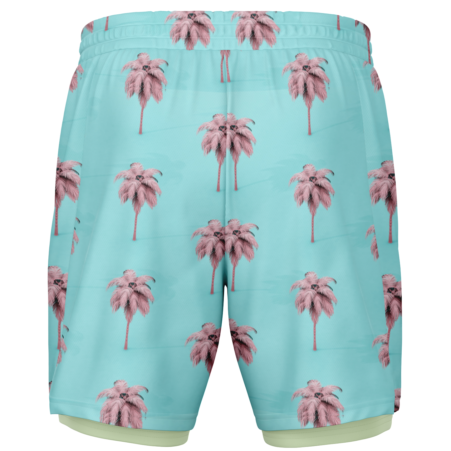 Men's Cotton Candy Palm Tree Pattern with Lemon Lime Rash Guard 2-in-1 Shorts