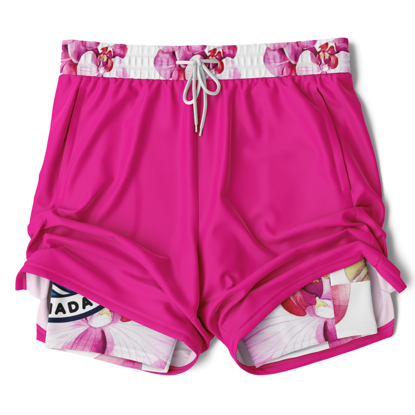 Short rashguard 2 en 1 magenta à imprimé orchidée pour homme 