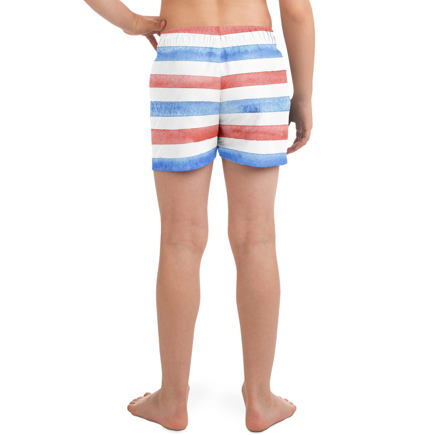 Boys Red, White & Blue Stripes Pattern Swim Trunks