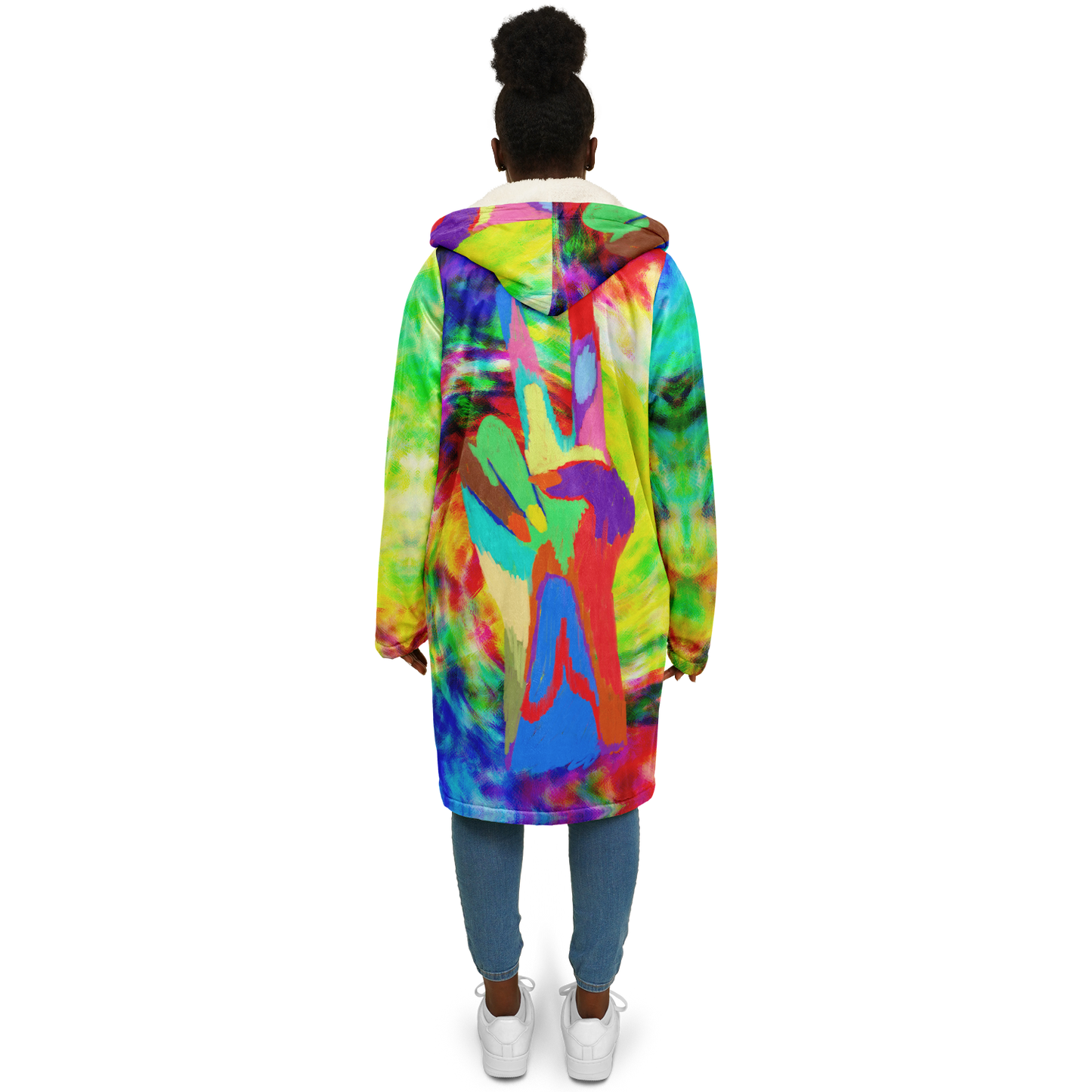 Women's Rainbow Tie-dye Peace Print Zipper Cloak