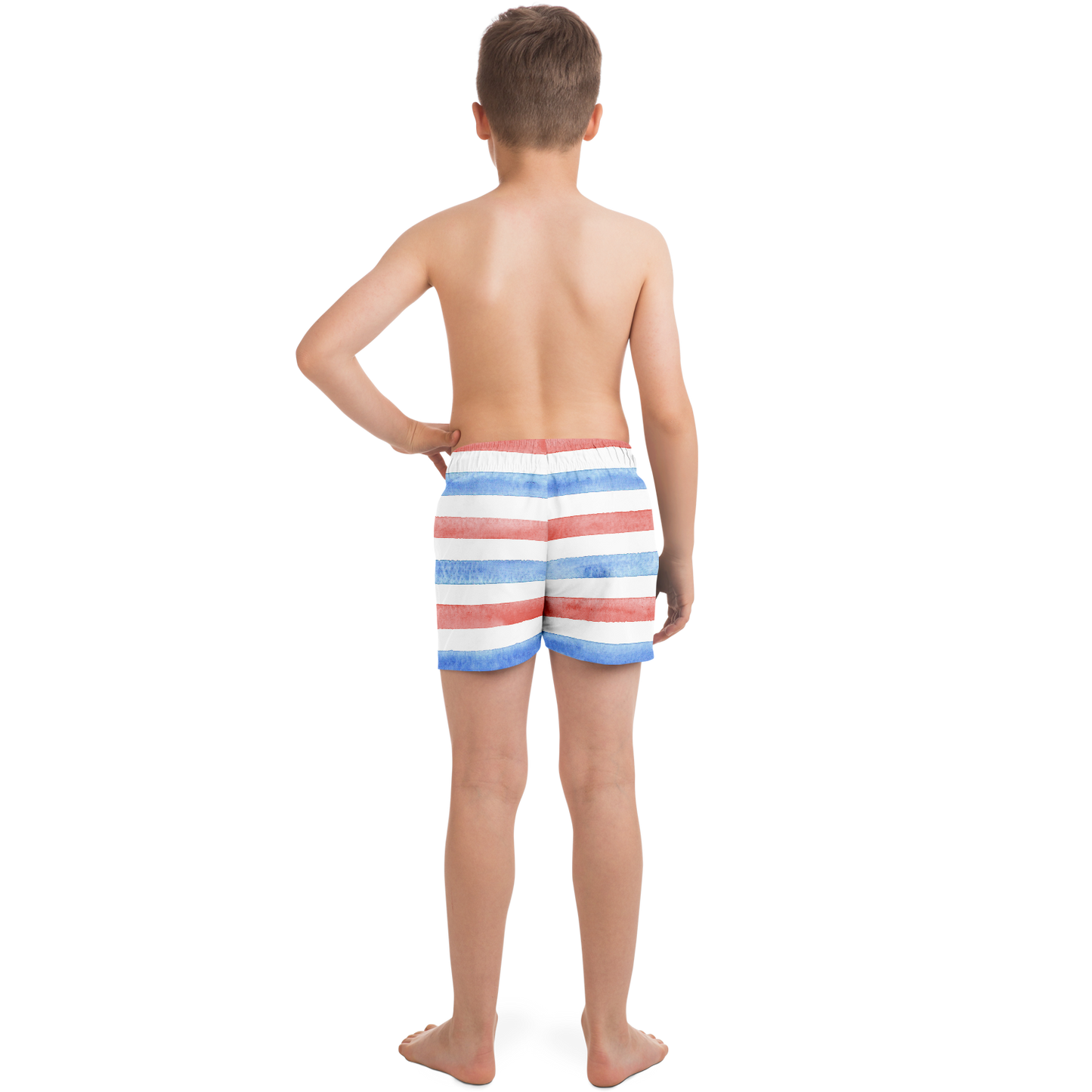 Boys Red, White & Blue Stripes Pattern Swim Trunks