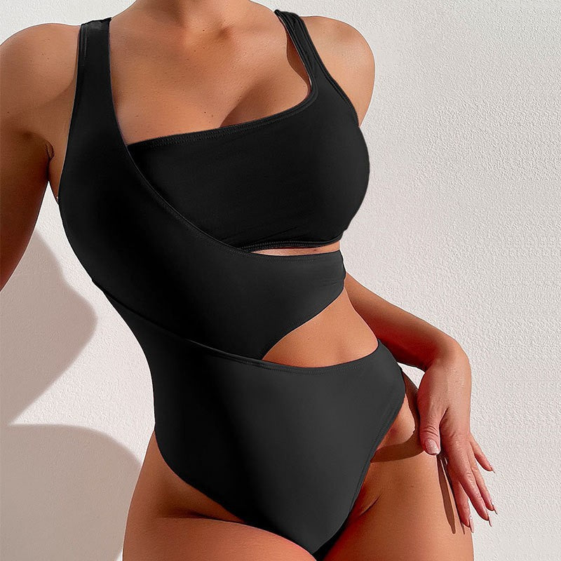 Fashion Cross-Panel One-Piece Swimsuit