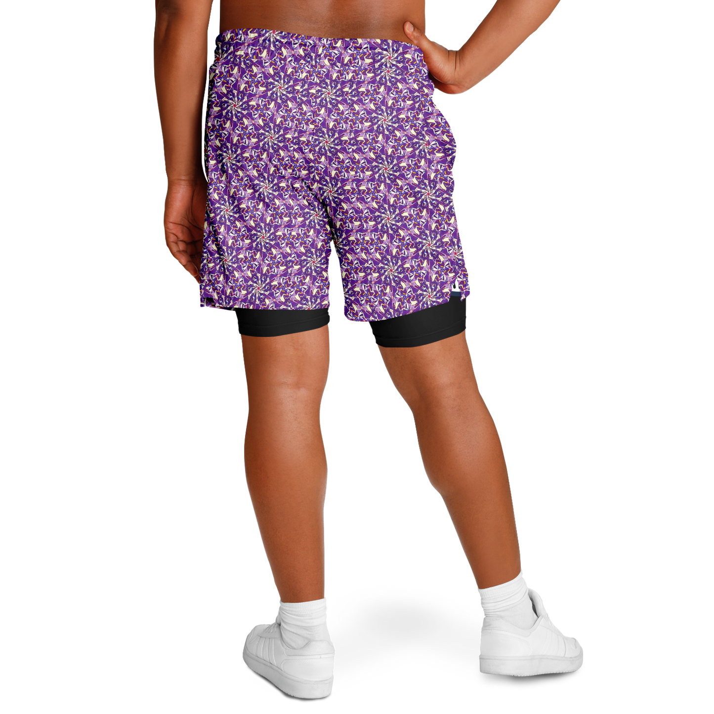 Short rashguard 2 en 1 à imprimé Purple Haze et noir pour homme 