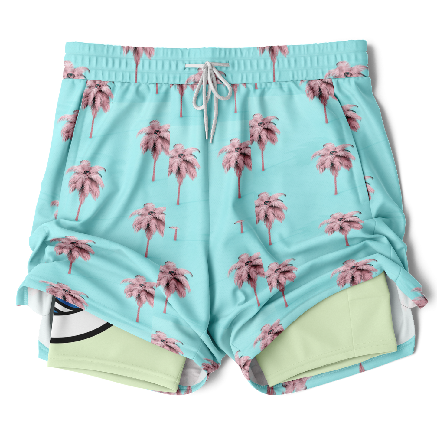 Men's Cotton Candy Palm Tree Pattern with Lemon Lime Rash Guard 2-in-1 Shorts