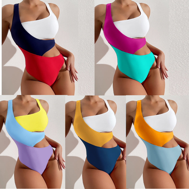 Fashion Cross-Panel One-Piece Swimsuit