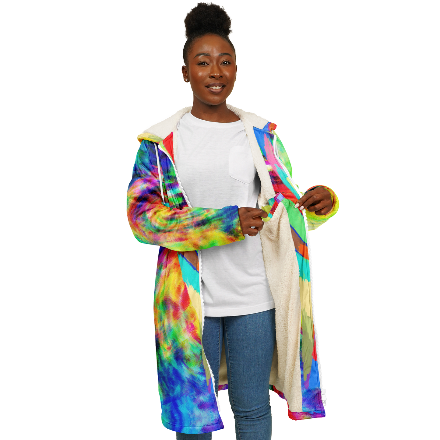 Women's Rainbow Tie-dye Peace Print Zipper Cloak