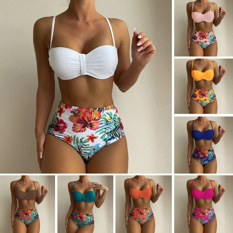 SET: Floral Print Spaghetti Strap Bikini