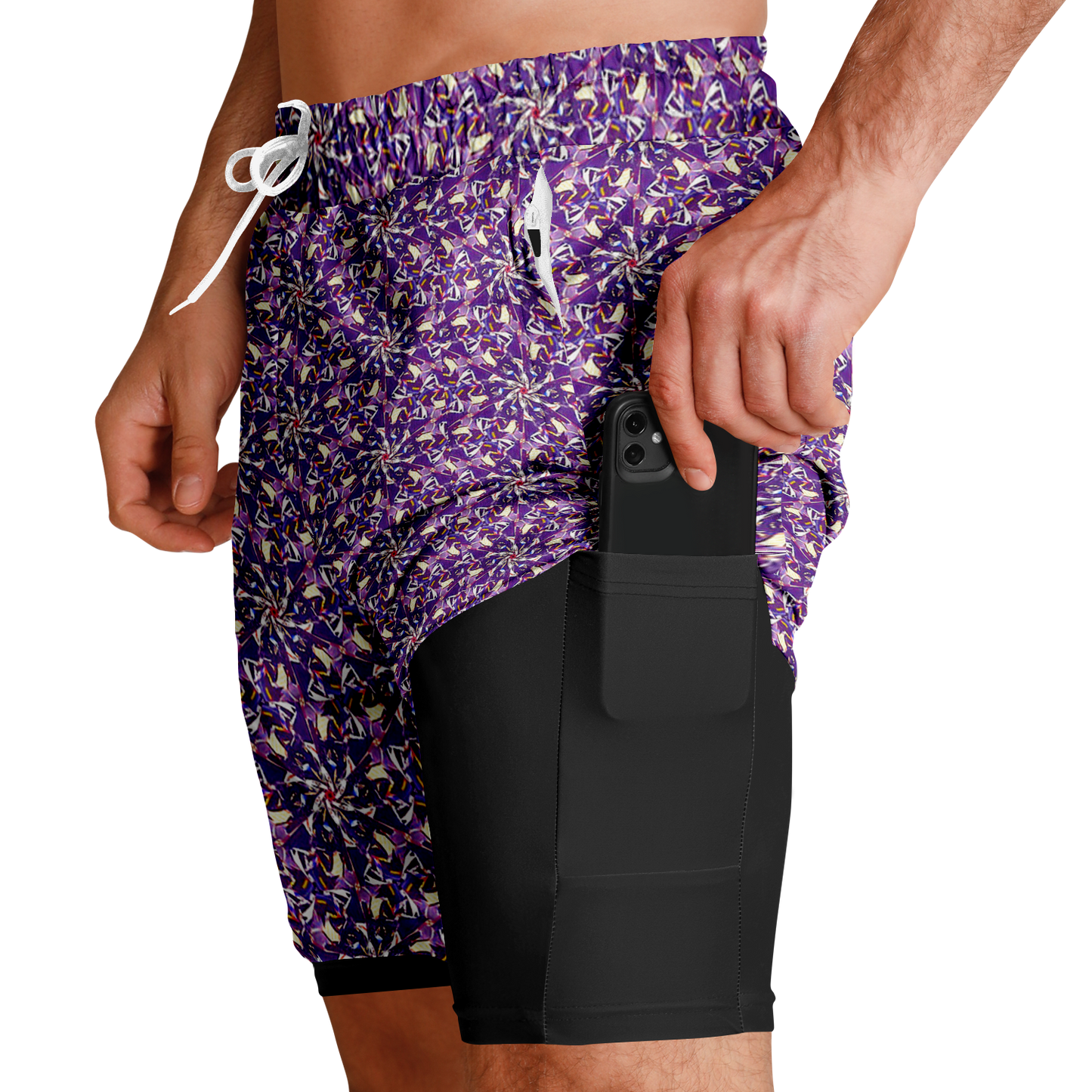 Men's Purple Haze Print with Black Rash Guard 2-in-1 Shorts