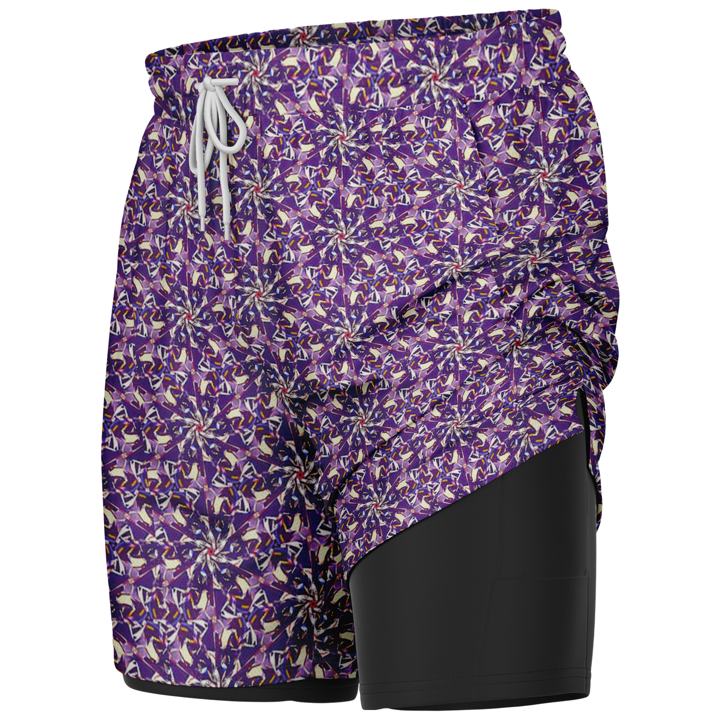 Men's Purple Haze Print with Black Rash Guard 2-in-1 Shorts