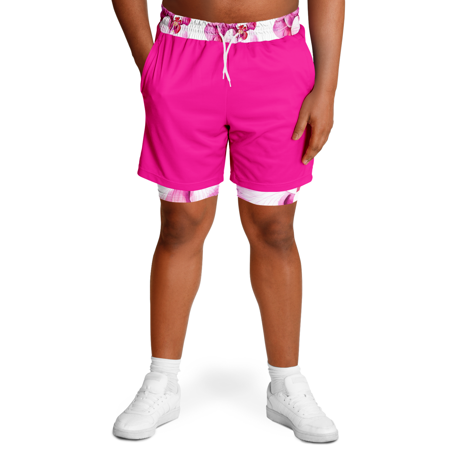 Men's Magenta with Orchid Print Rash Guard 2-in-1 Shorts