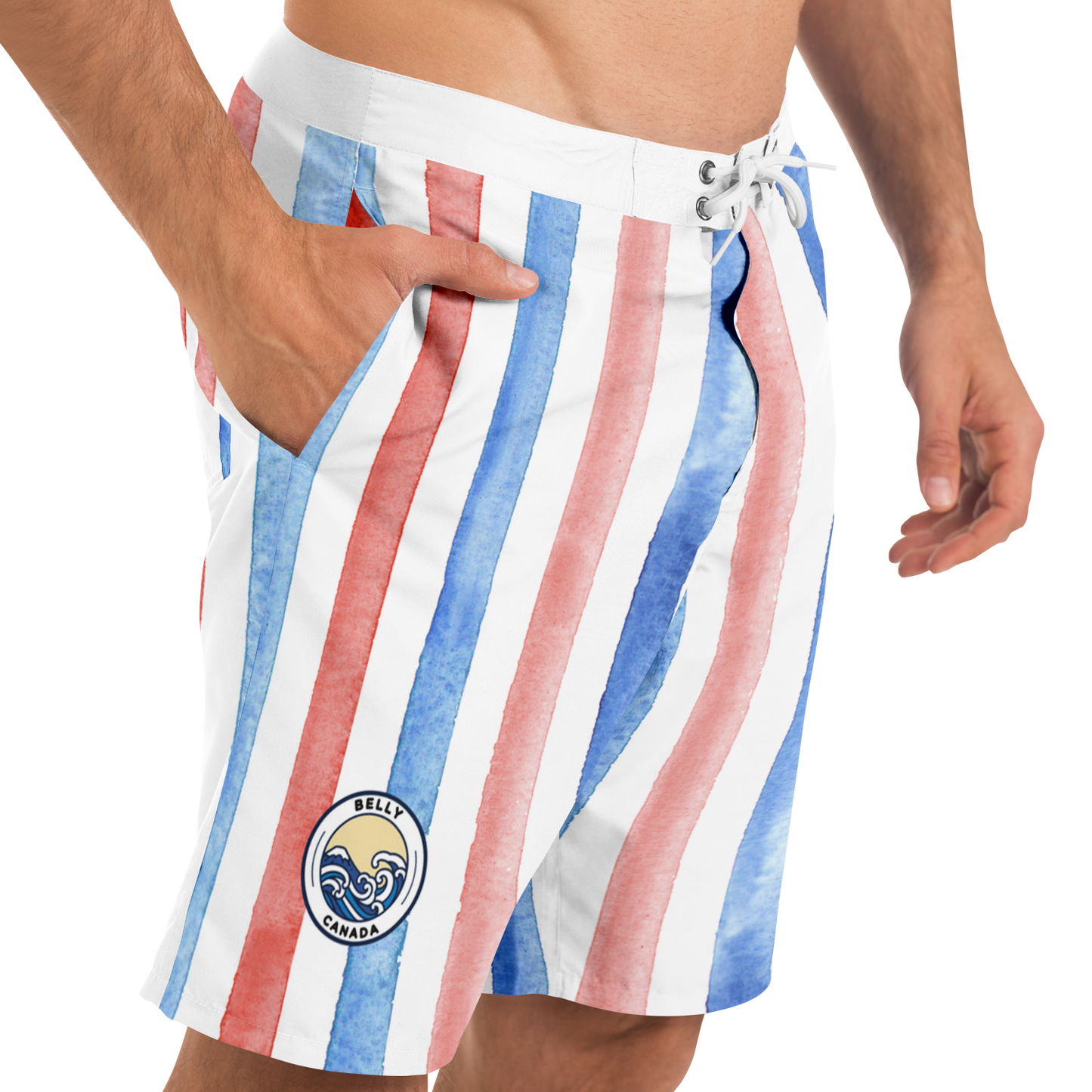 Red, White & Blue Striped Pattern Board Shorts