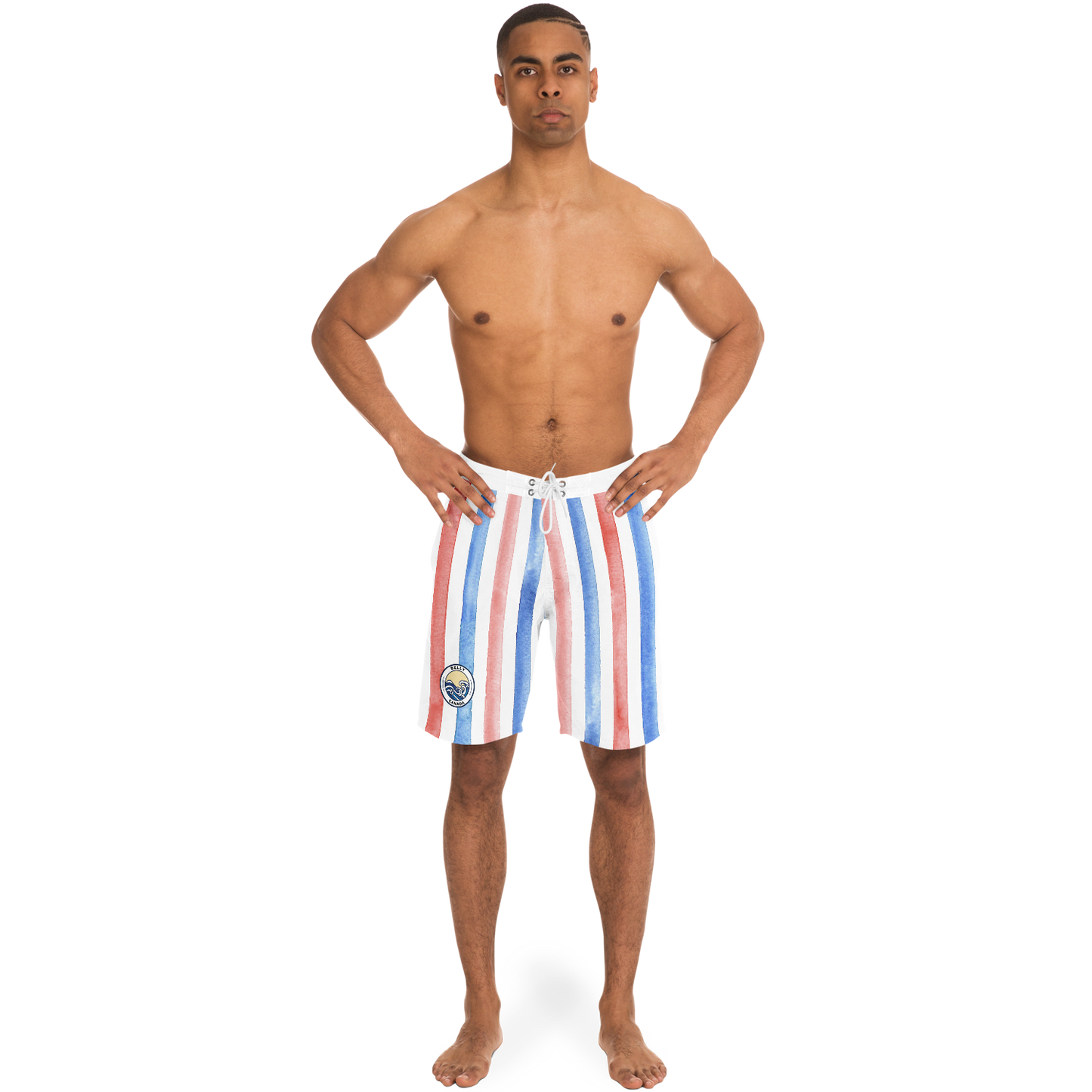 Red, White & Blue Striped Pattern Board Shorts