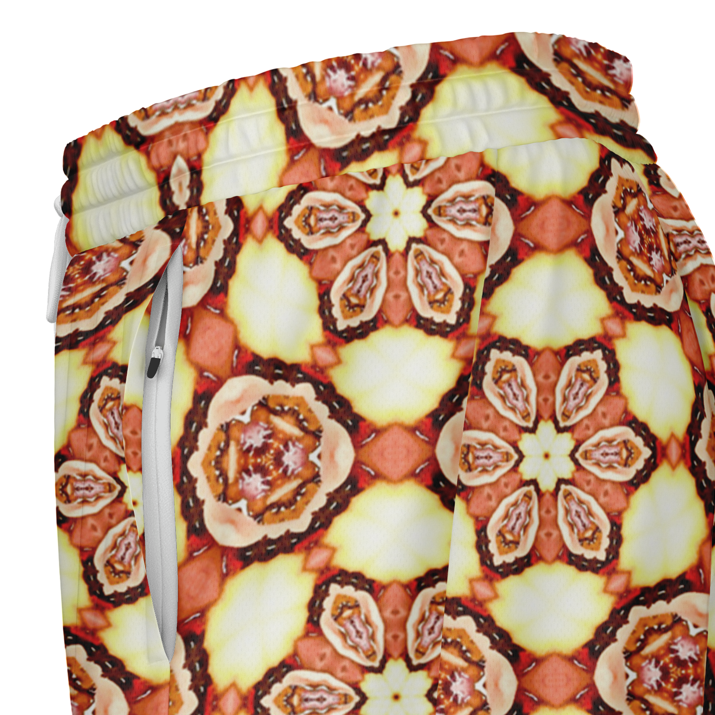 Men's Golden Brown Flower of Life Pattern with White Rash Guard 2-in-1 Shorts