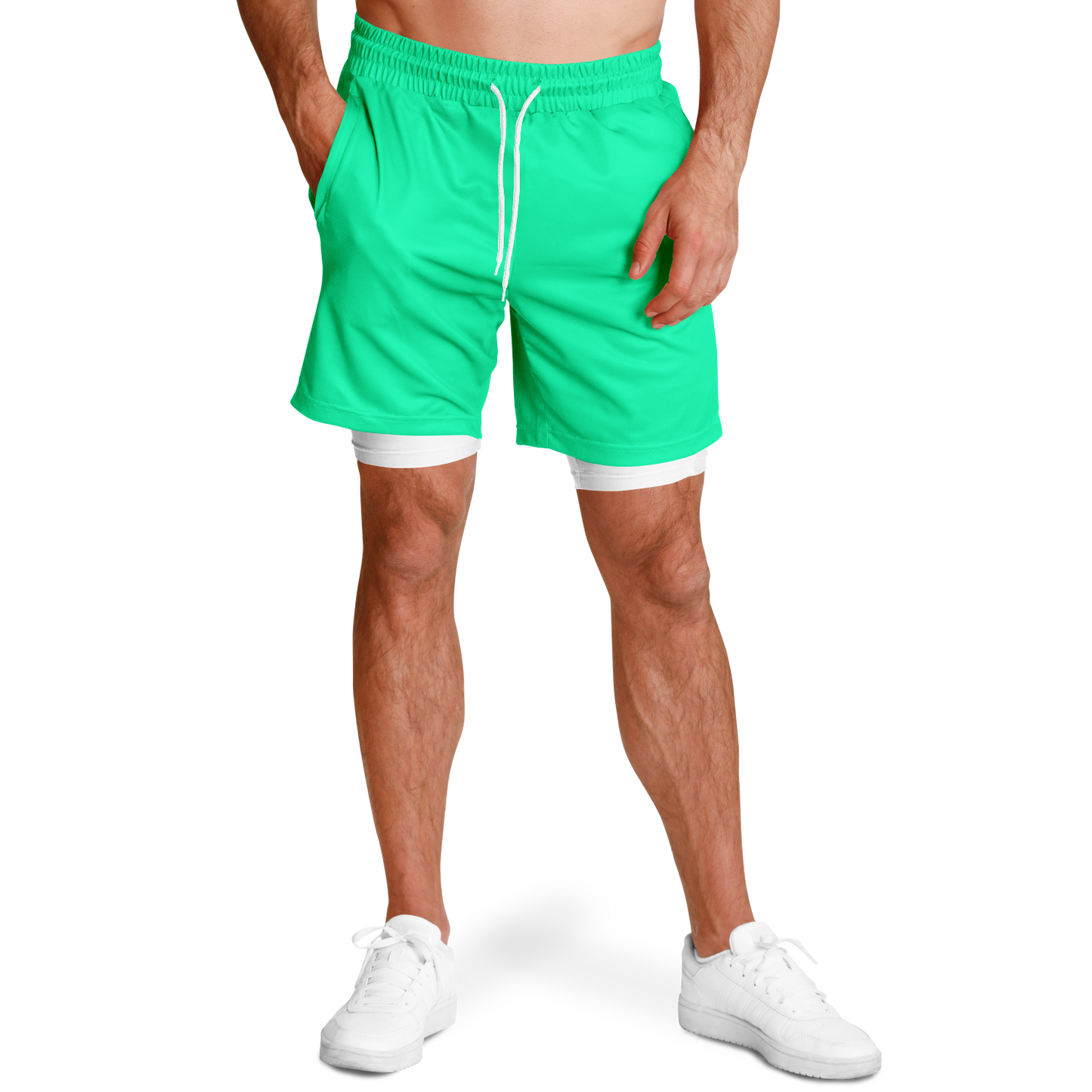 Short rashguard 2 en 1 vert écume de mer et blanc pour homme 