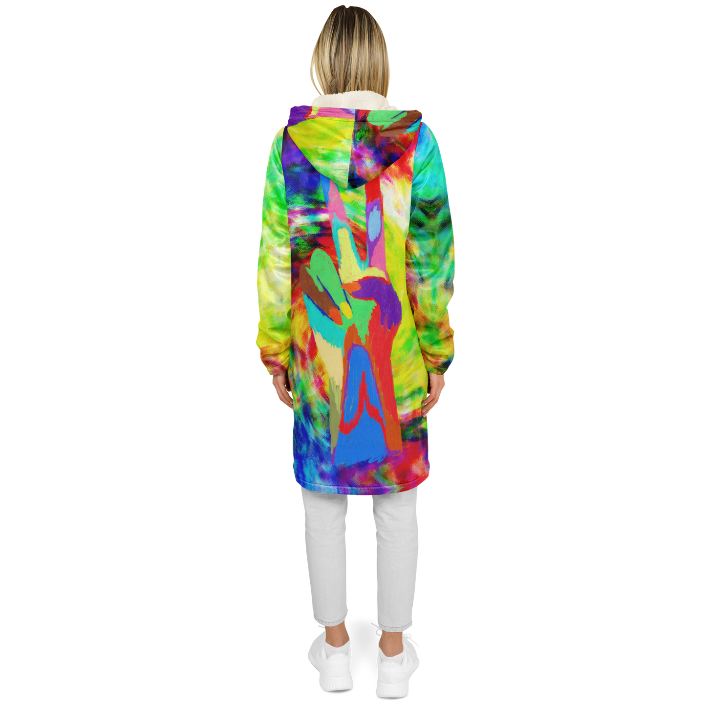 Women's Rainbow Tie-dye Peace Print Zipper Cloak