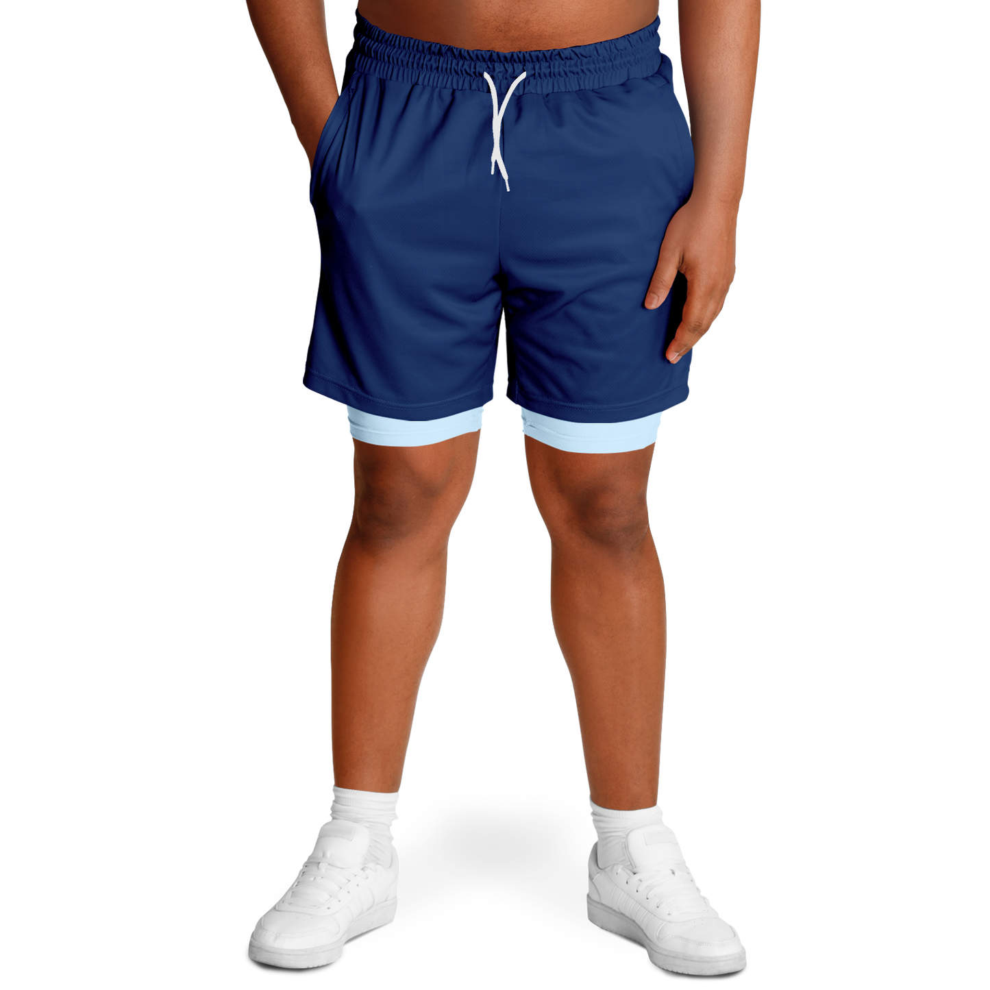 Men's Navy with Light Blue Rash Guard 2-in-1 Shorts