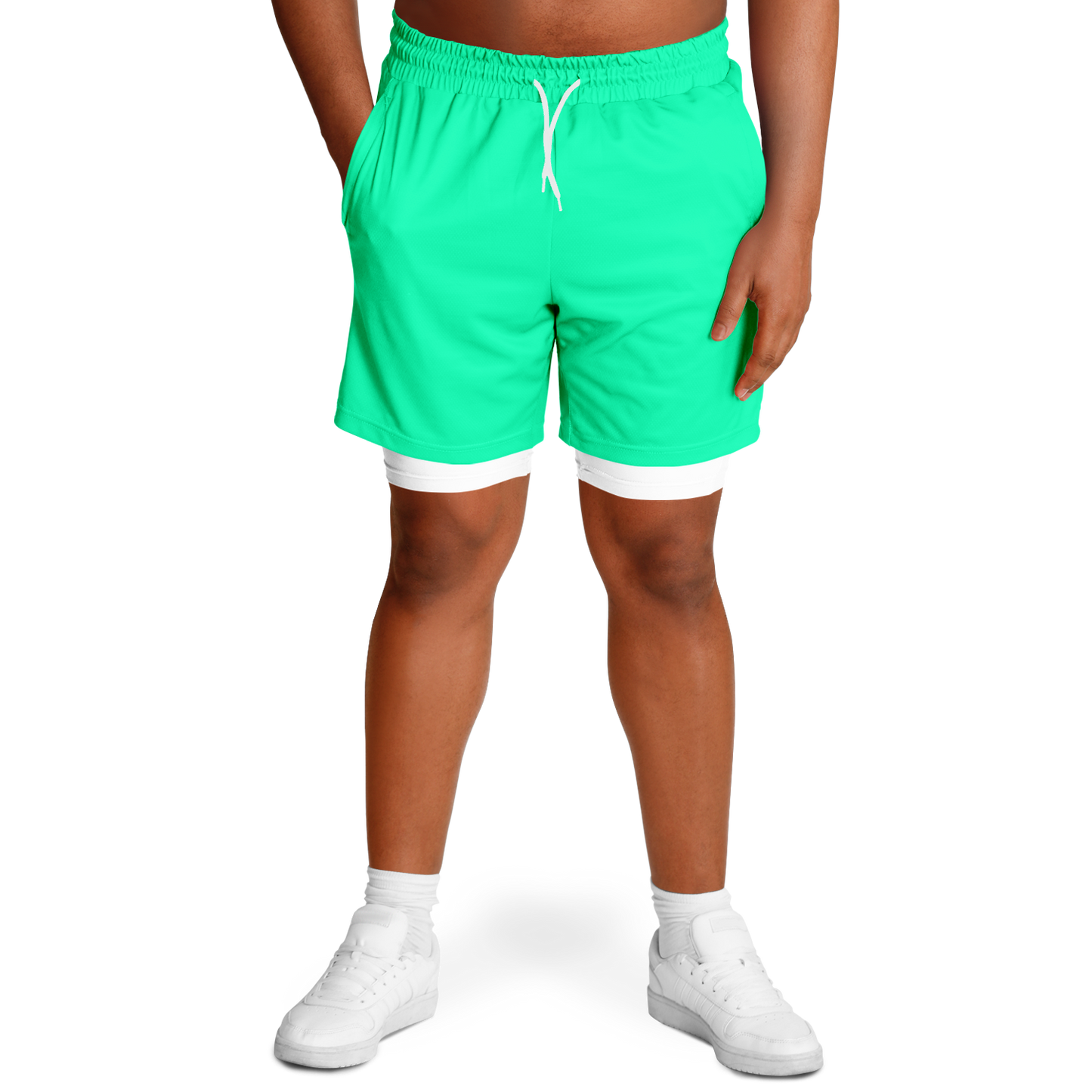 Short rashguard 2 en 1 vert écume de mer et blanc pour homme 