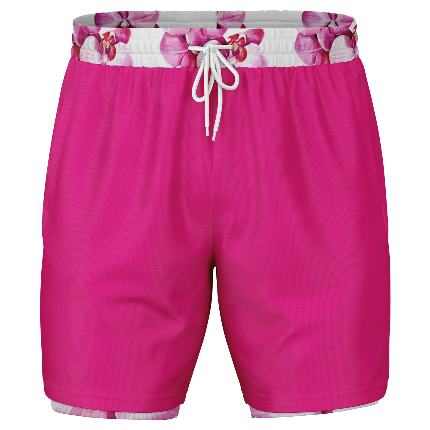 Men's Magenta with Orchid Print Rash Guard 2-in-1 Shorts