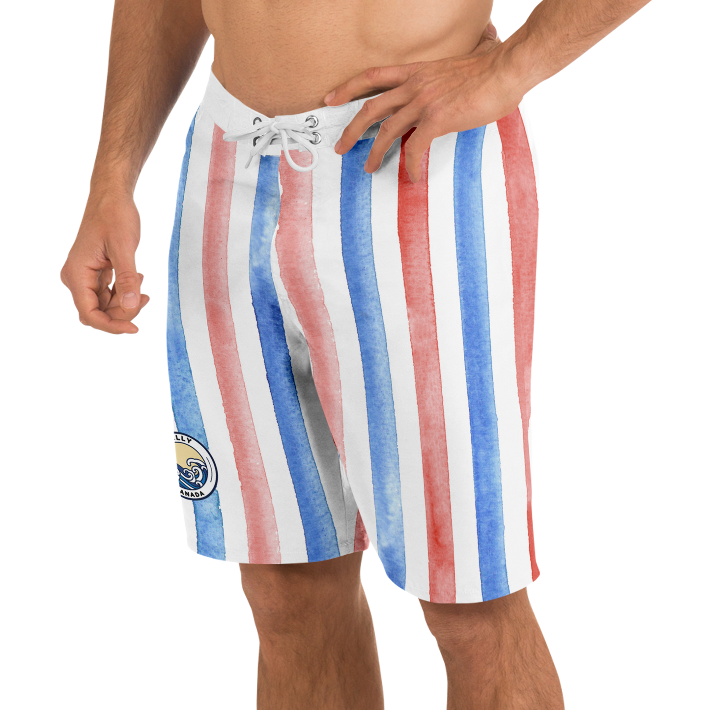 Red, White & Blue Striped Pattern Board Shorts