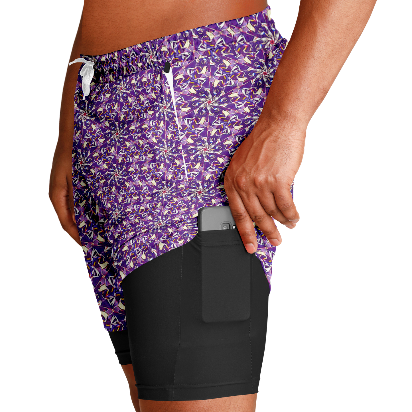 Short rashguard 2 en 1 à imprimé Purple Haze et noir pour homme 