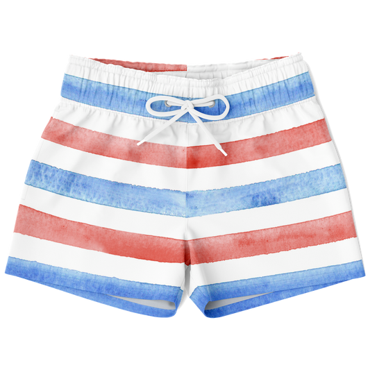 Boys Red, White & Blue Stripes Pattern Swim Trunks