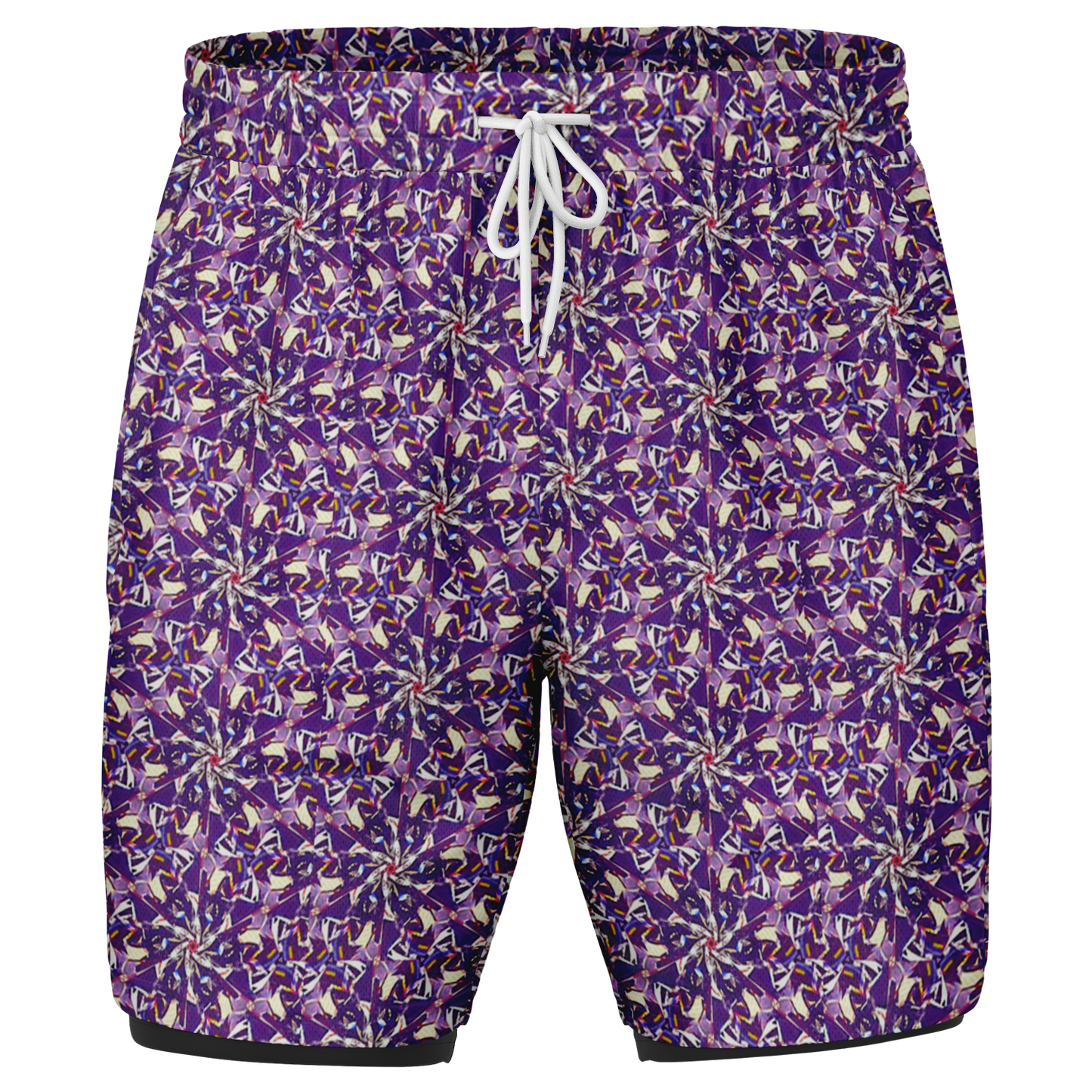 Men's Purple Haze Print with Black Rash Guard 2-in-1 Shorts