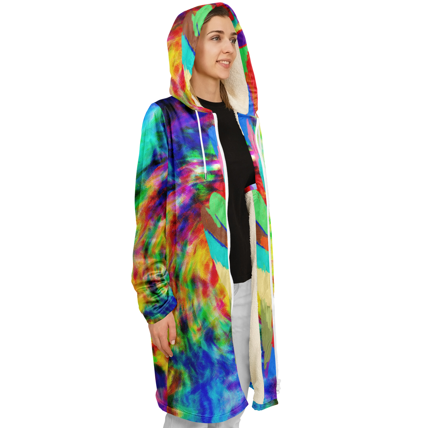 Women's Rainbow Tie-dye Peace Print Zipper Cloak