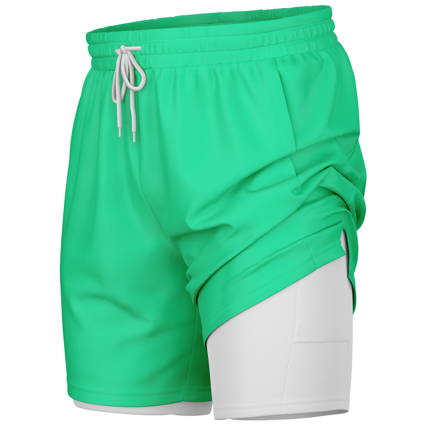 Short rashguard 2 en 1 vert écume de mer et blanc pour homme 