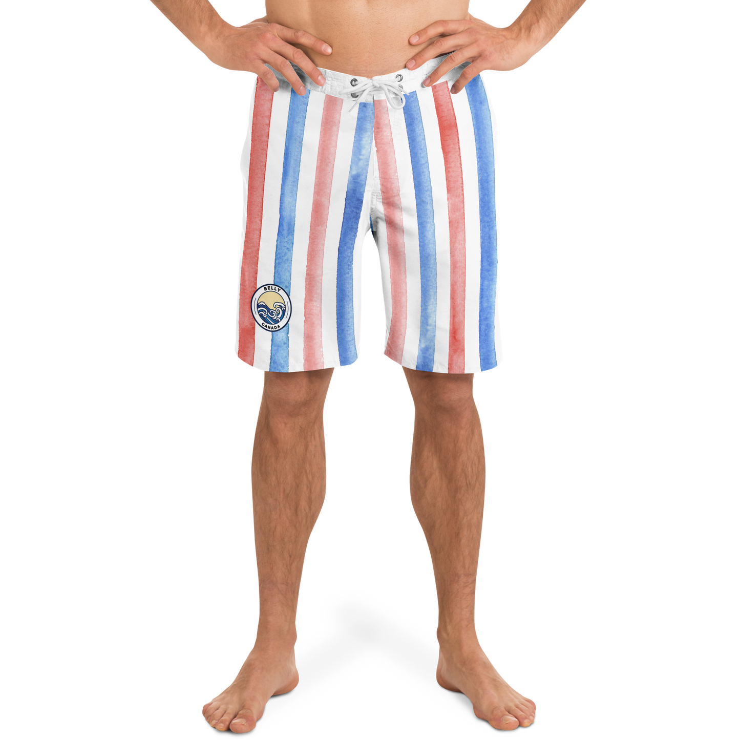 Red, White & Blue Striped Pattern Board Shorts