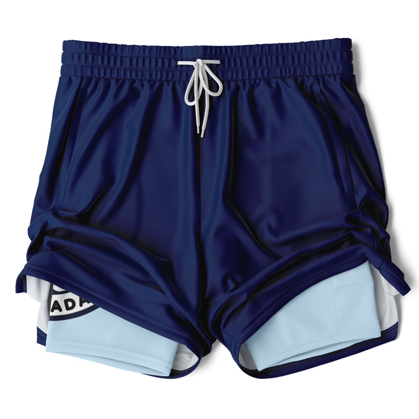 Men's Navy with Light Blue Rash Guard 2-in-1 Shorts