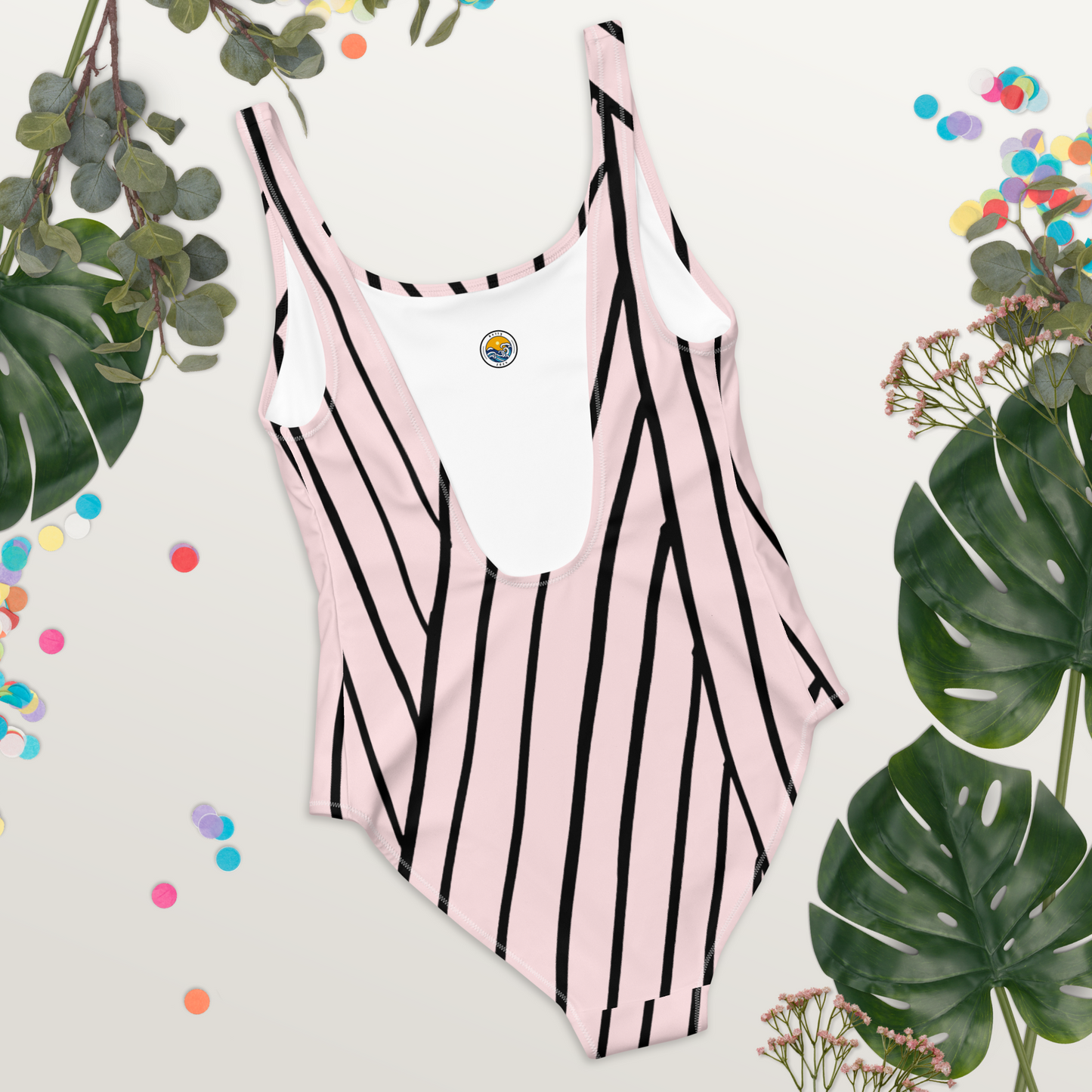 Pale Pink and Lines Pattern One-Piece Swimsuit