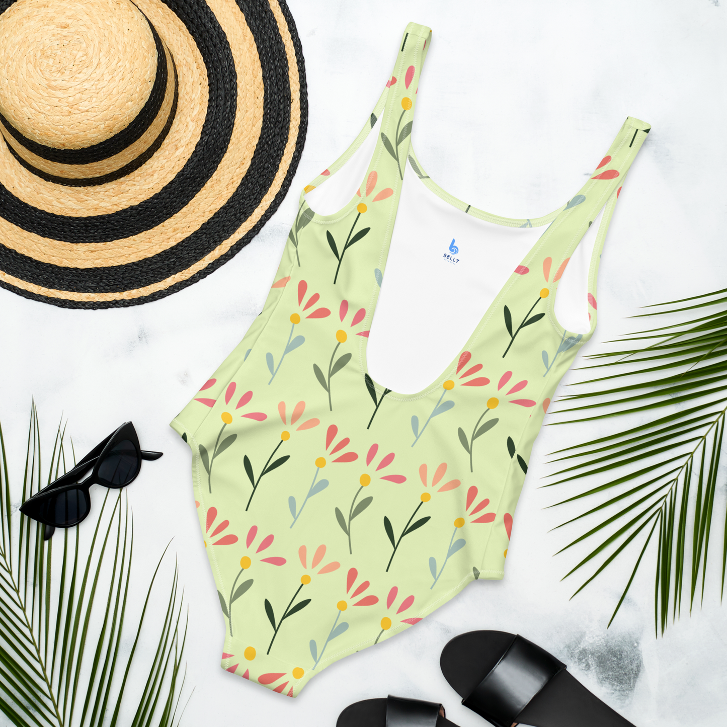 Three Flowers Pattern One-Piece Swimsuit